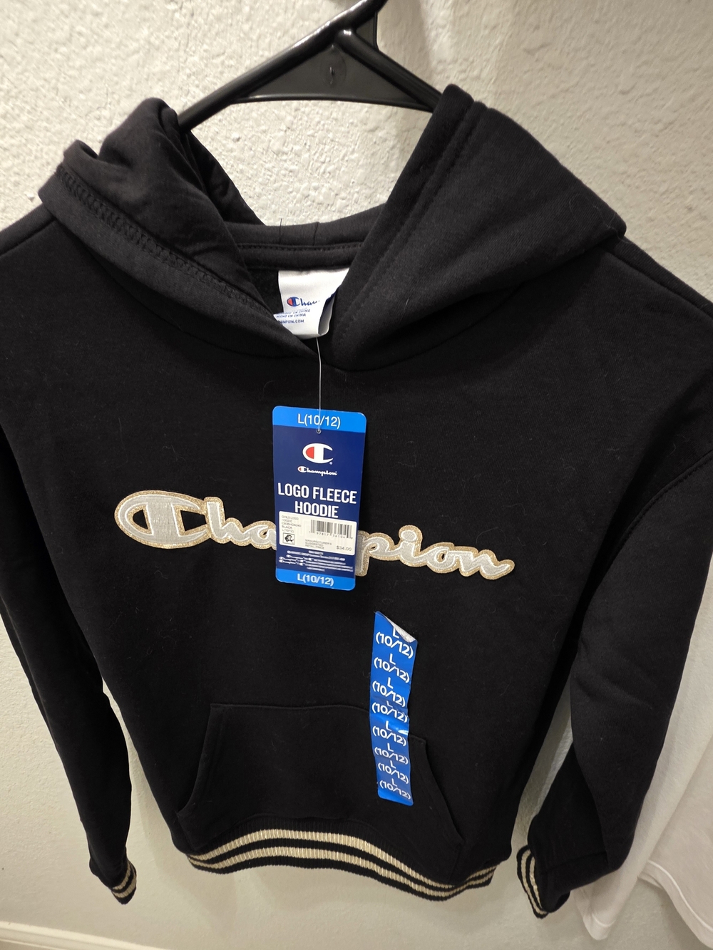 Champion Black Logo Fleece Hoodie with Cream Script